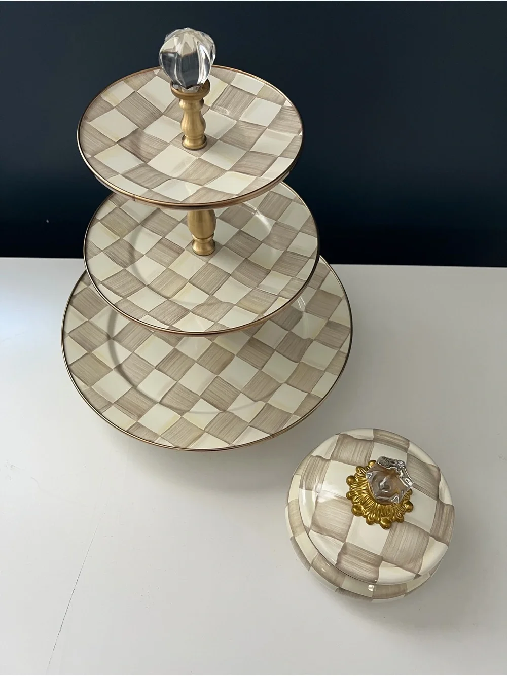 MacKenzie-Childs Cream and Gold Three-Tier Server
